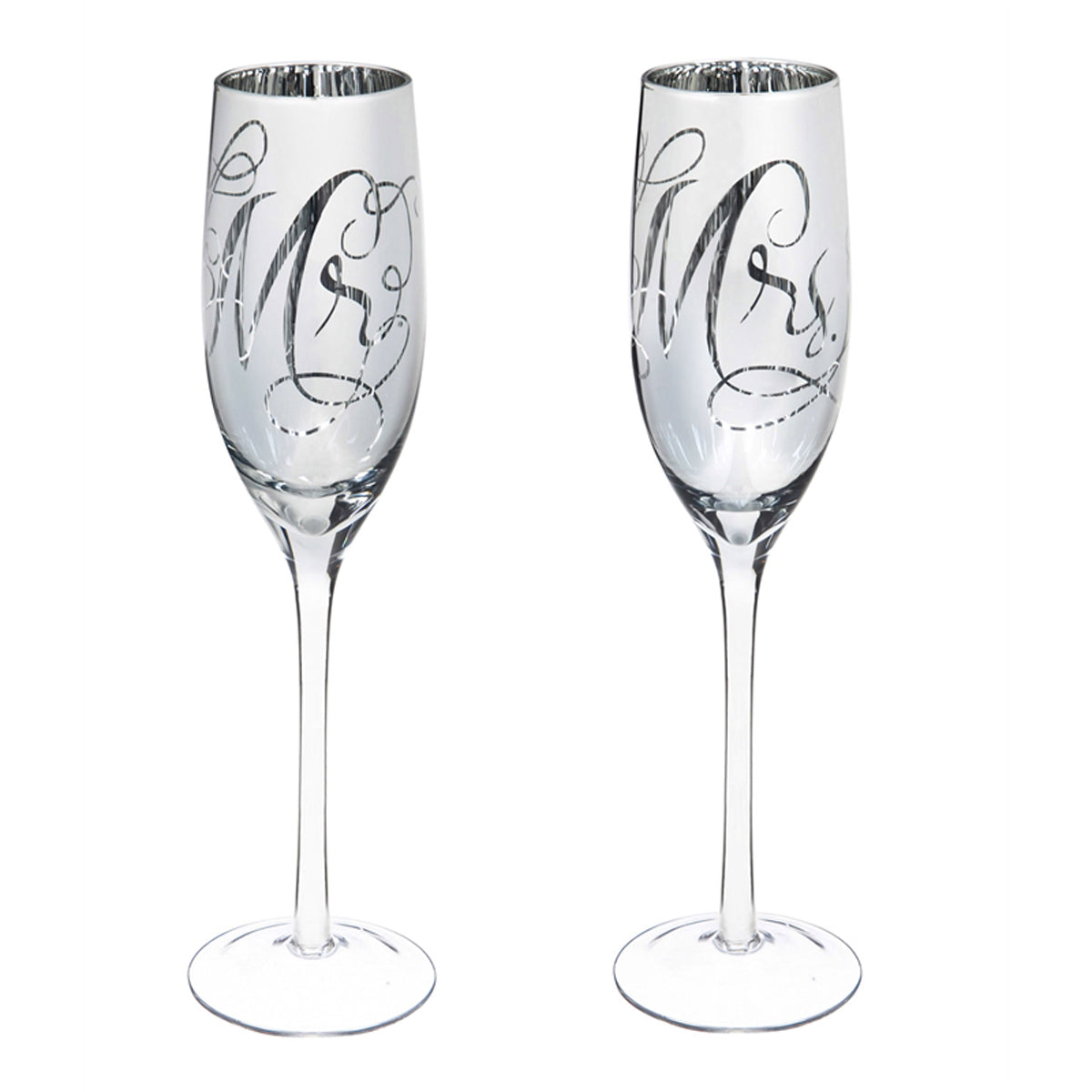 Champagne Flutes, Mr. & Mrs. 8 OZ., Silver Metallic, Set of 2
