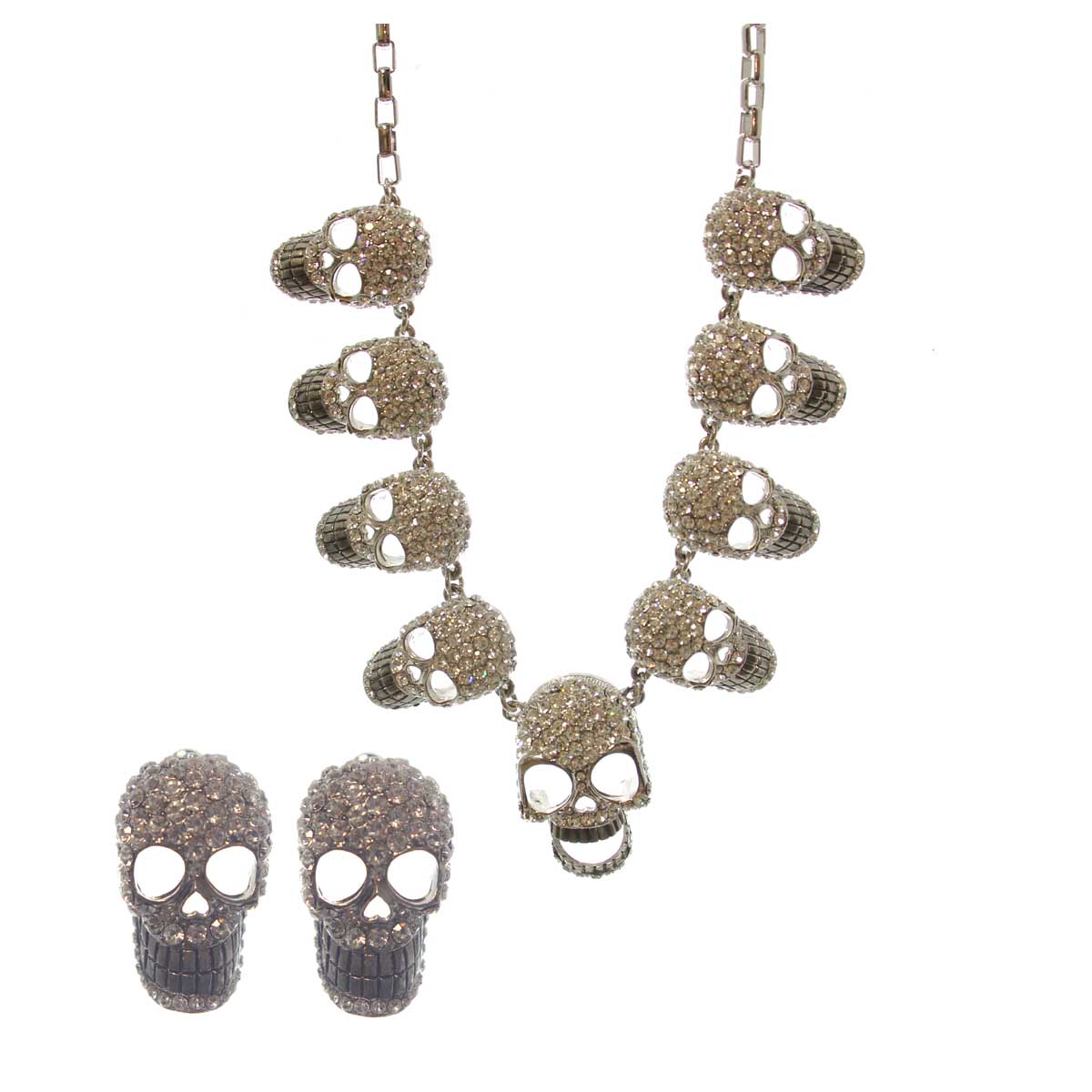 Pave Skull Necklace & Earring Set