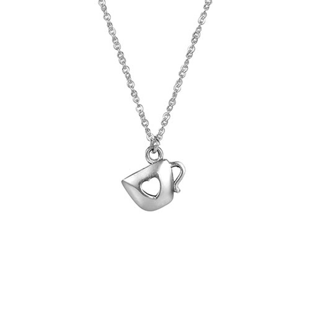 Sterling Silver Heart Shape Hole in Cup Necklace "Fill Your Cup", 18"