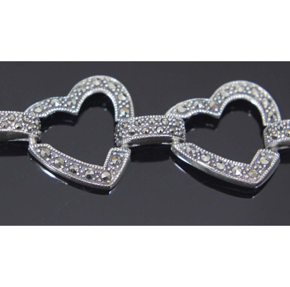 Hearts Bracelet 7" Sterling Silver Marcasite