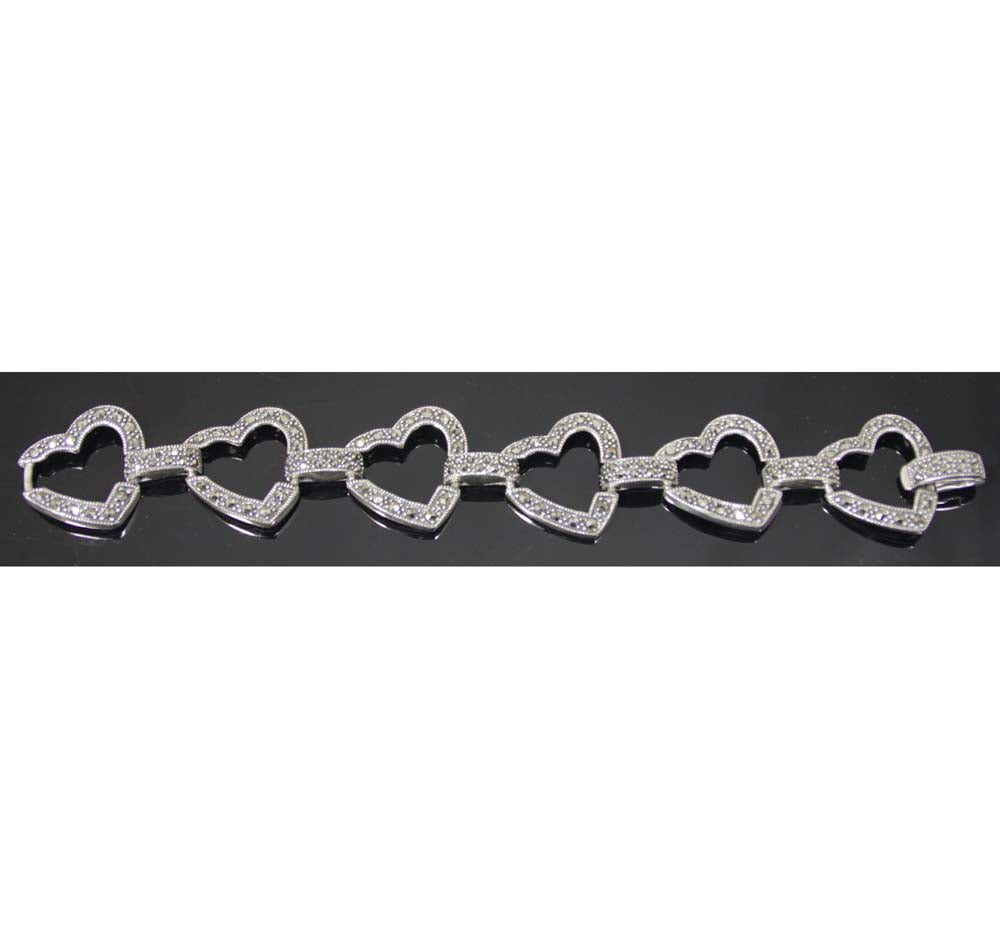 Hearts Bracelet 7" Sterling Silver Marcasite