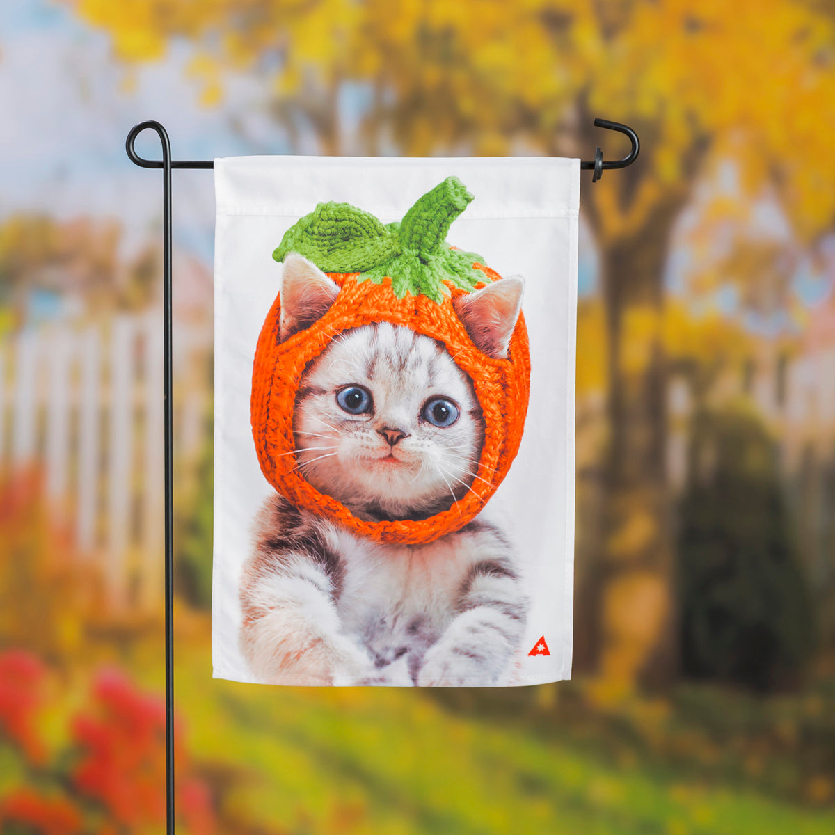Cat with a Pumpkin Hat Garden Satin Flag