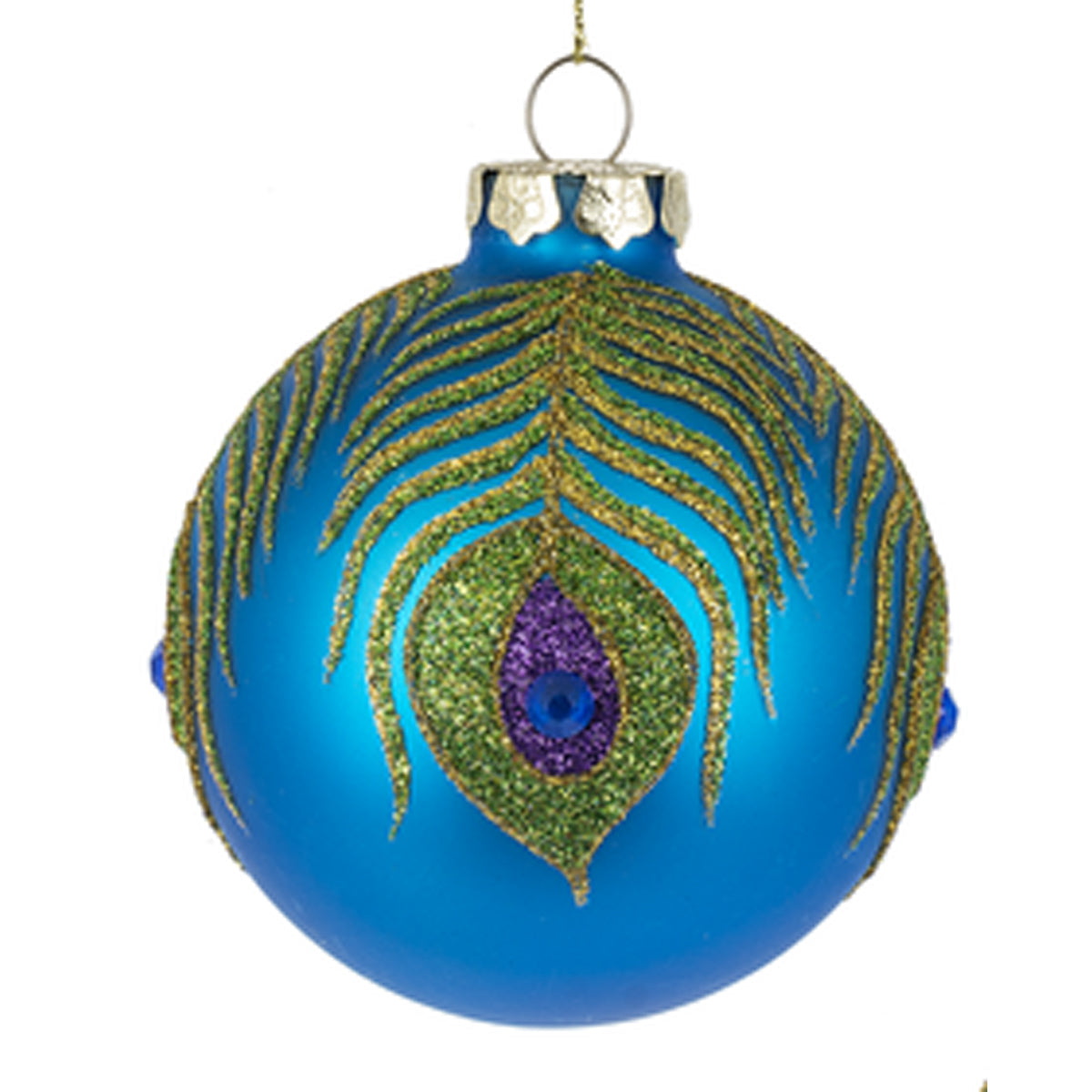 Midwest 153233 2 Glass Peacock Feather Ball Hanging Ornaments 1 Green and 1 Blue 3.125 inch Diameter