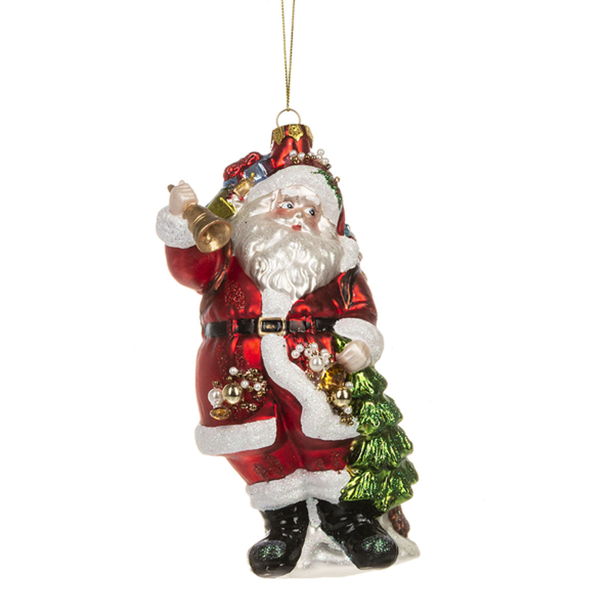 Santa with bag Glass Ornament