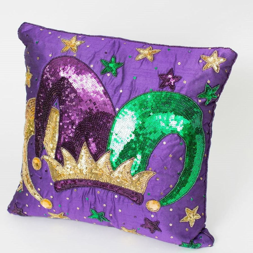 14" Square Jester's Crown Purple Pillow, Mardi Gras