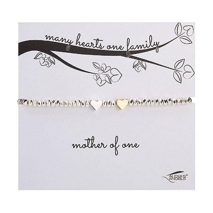 Many Hearts One Family Bracelet, mother of one; STRETCH 7"L