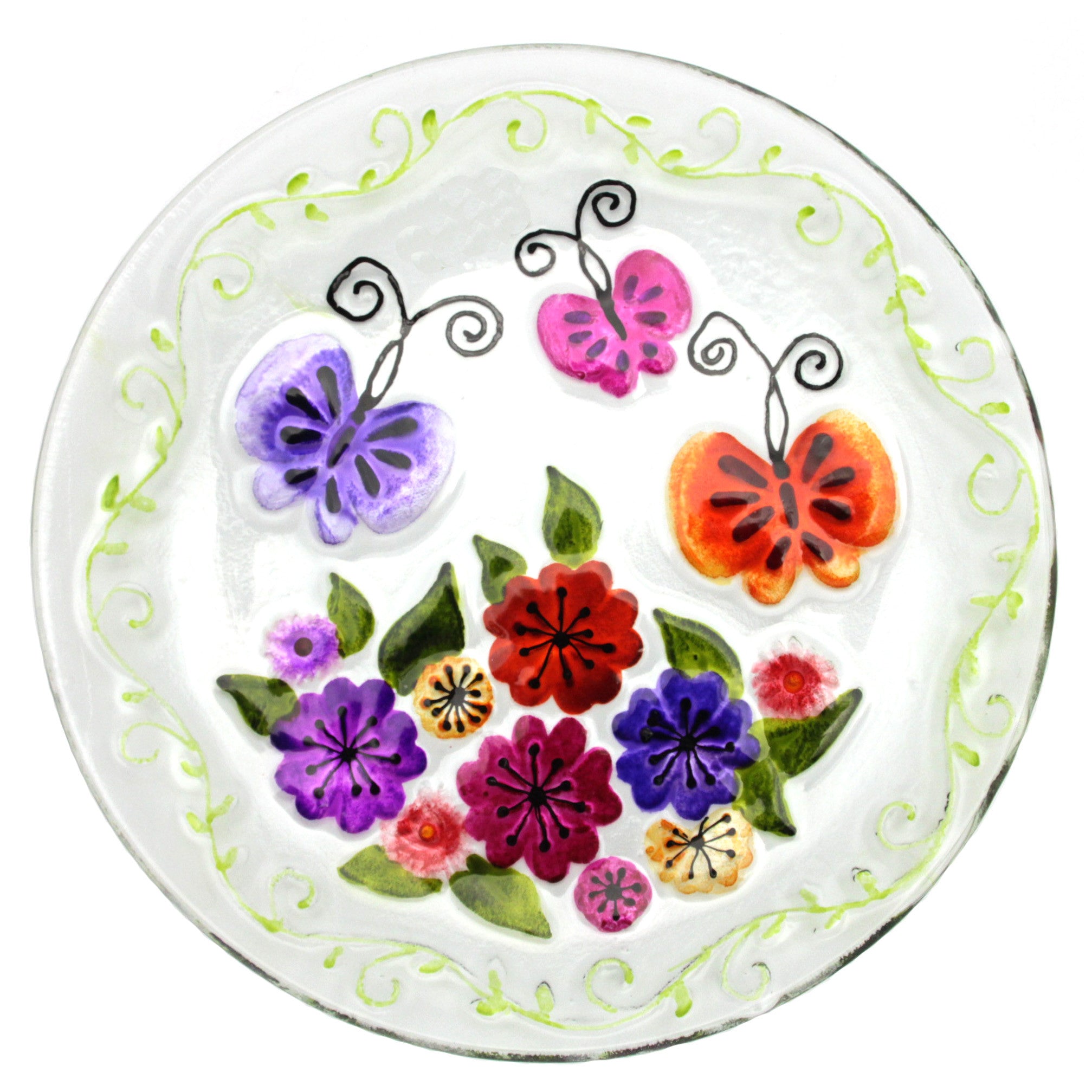 Butterfly & Flowers Glass Platter round