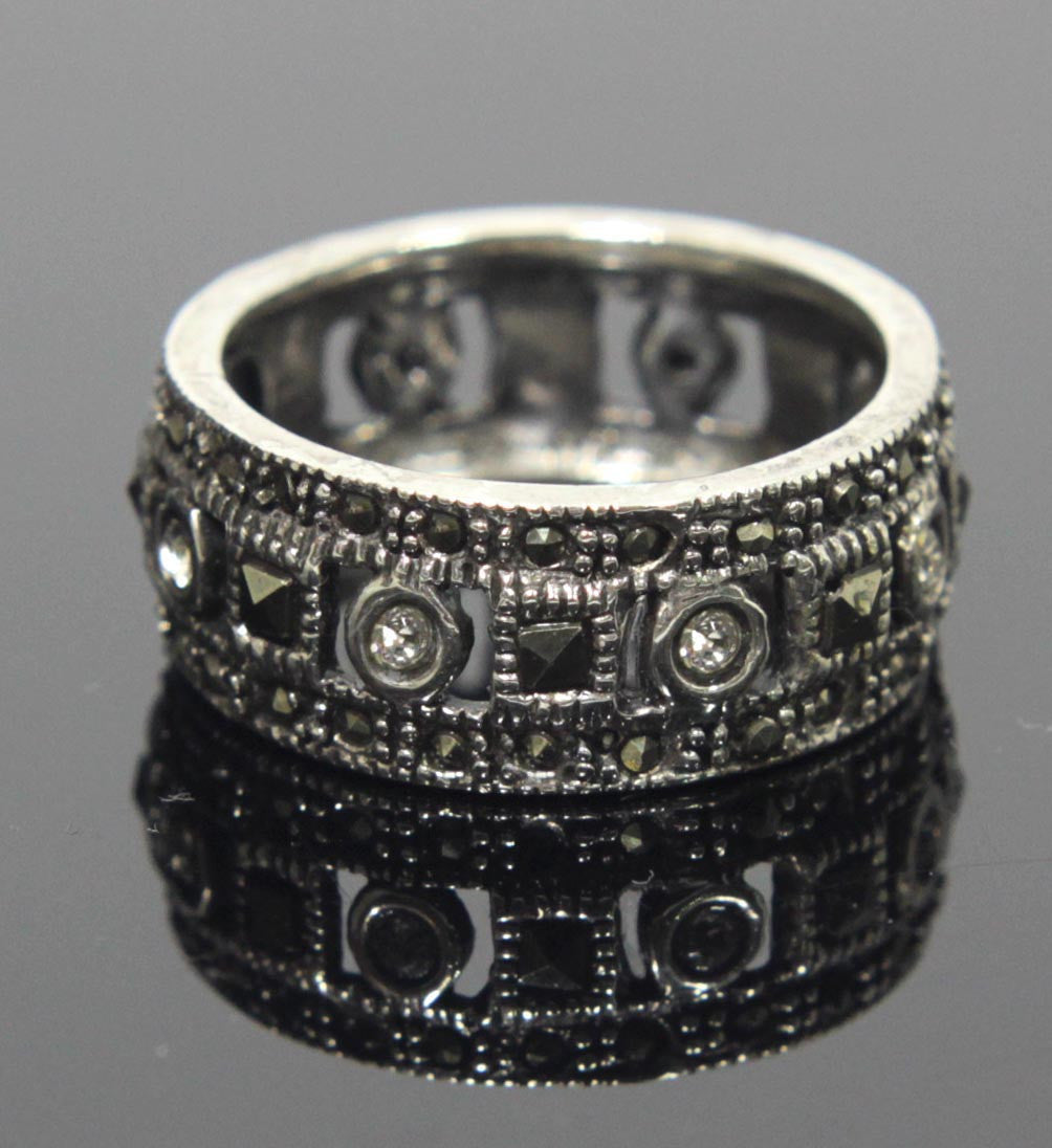 Sterling Silver Eternity Ring Zirconia & Marcasite Size 7.5