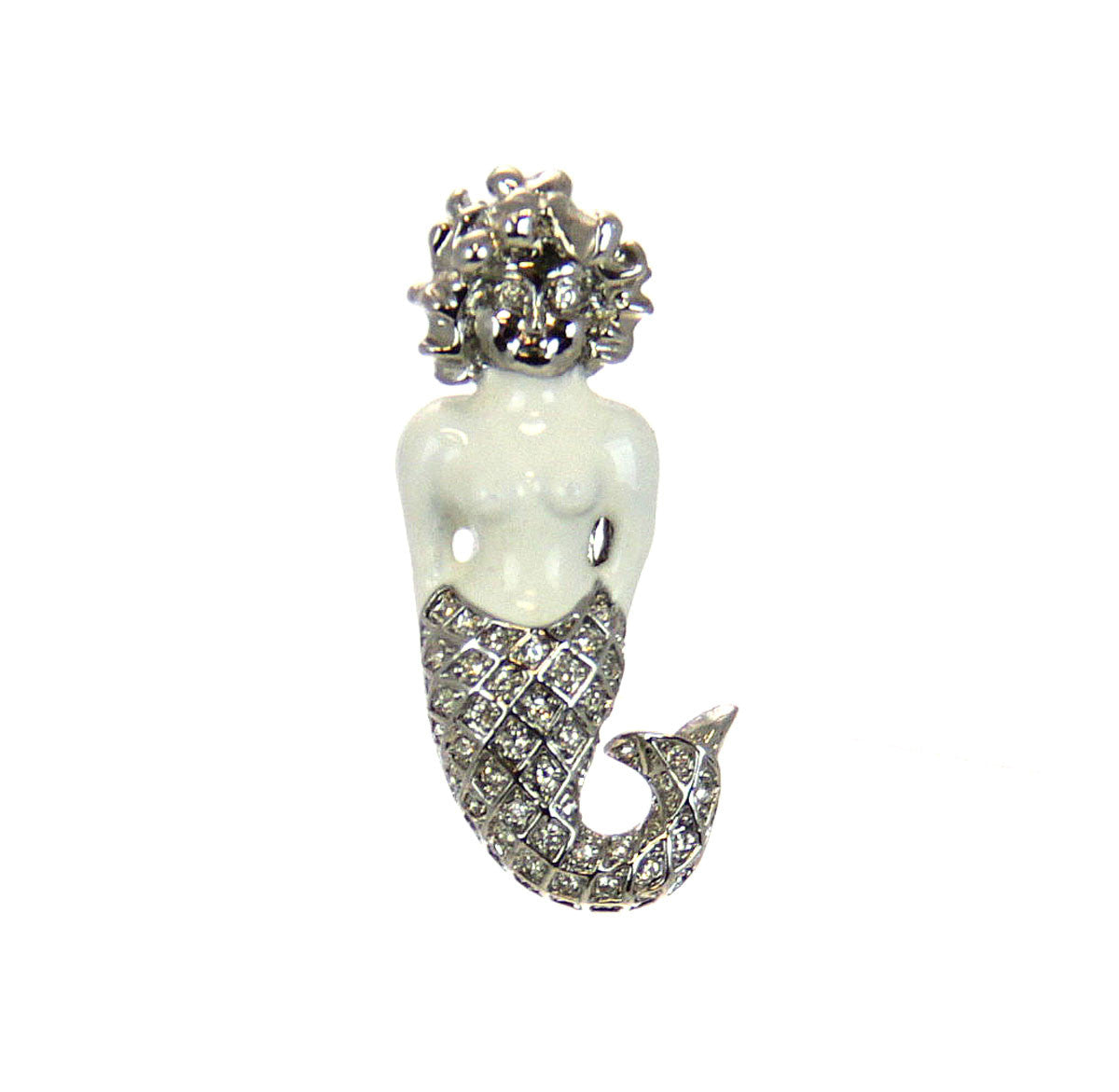 Mermaid Pin, Silver & White