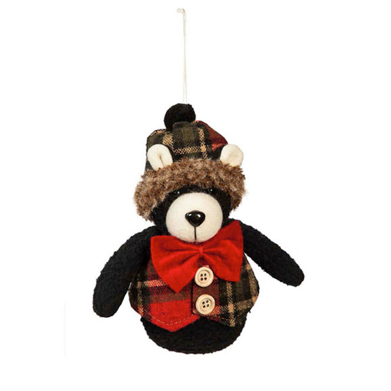 Black Bear in Vest Ornaments, Fabric