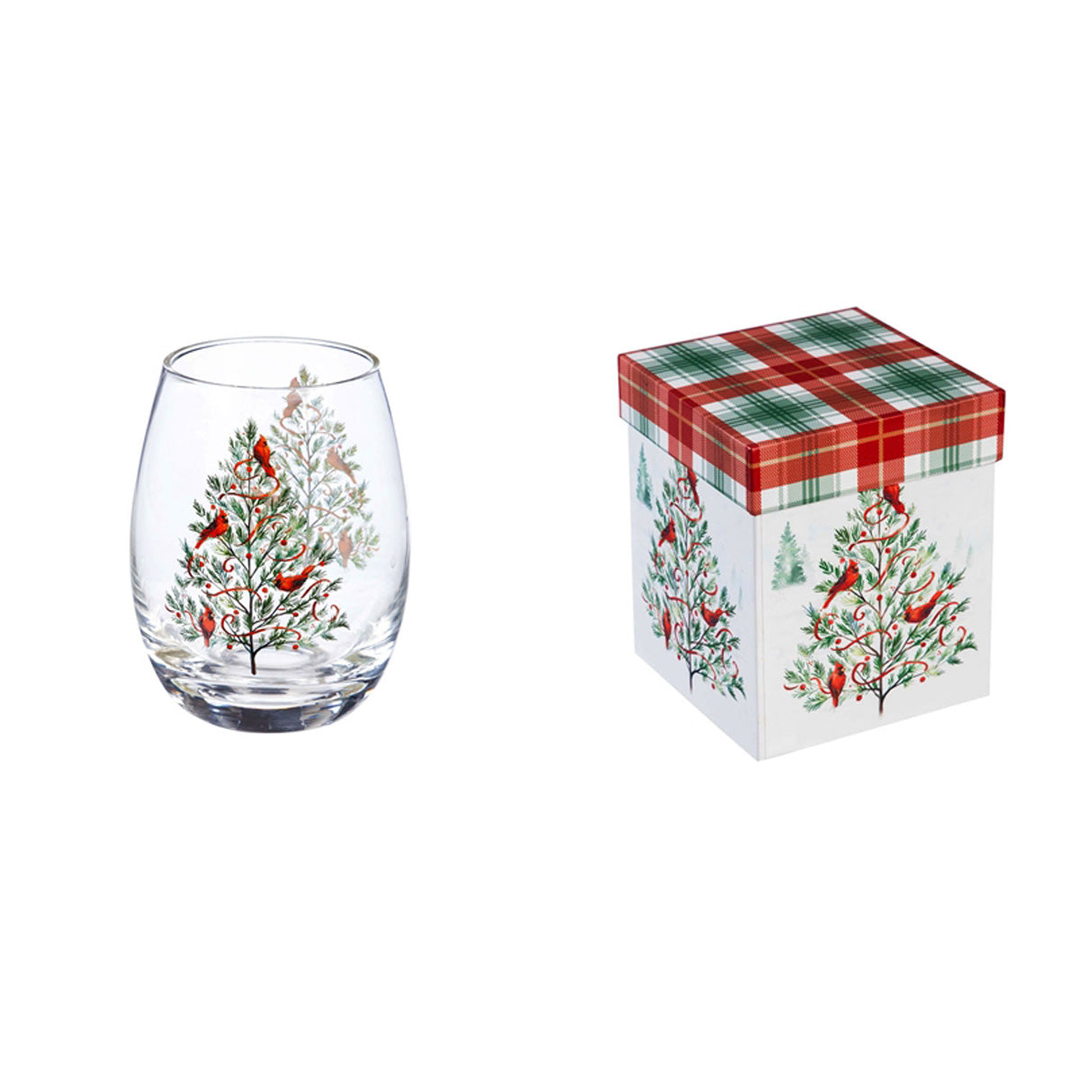 Stemless Wine Glass w/ Box, 17 oz, Christmas Heritage
