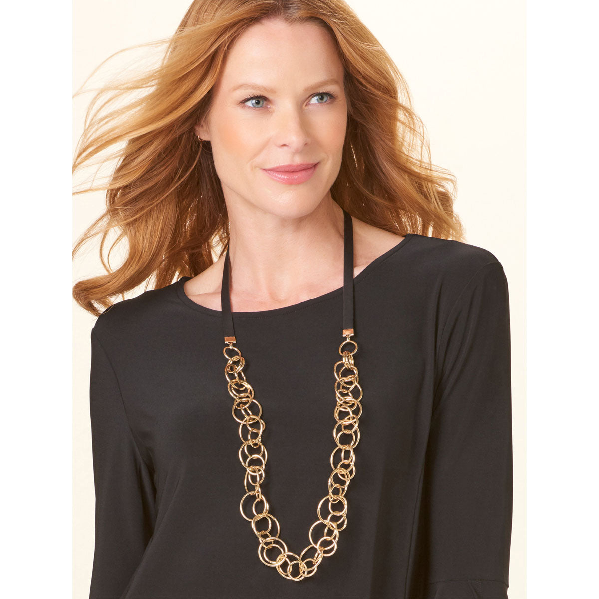Charlie Paige Gold Necklace w/black leather