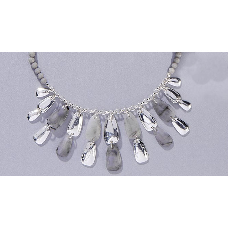 Charlie Paige Silver Necklace w/ Gray & Silver Dangles