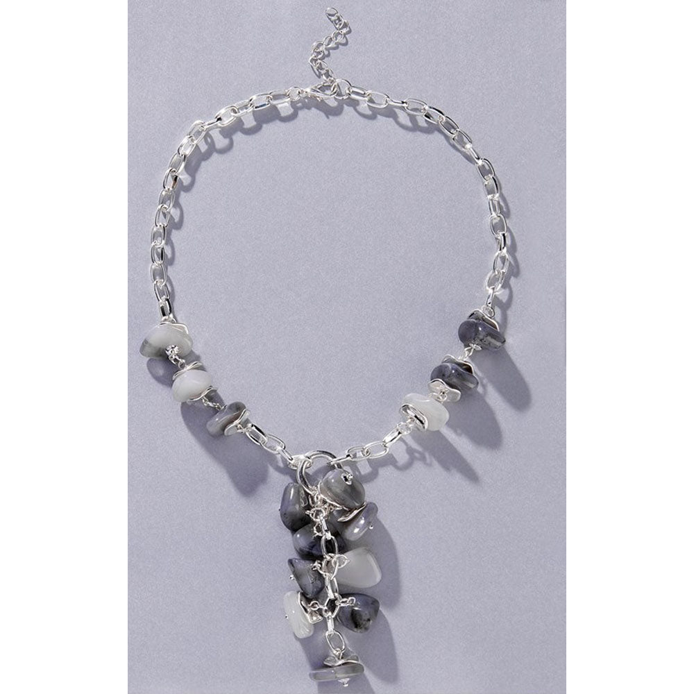 Charlie Paige Silver Necklace w/ Center Gray & Silver Dangle