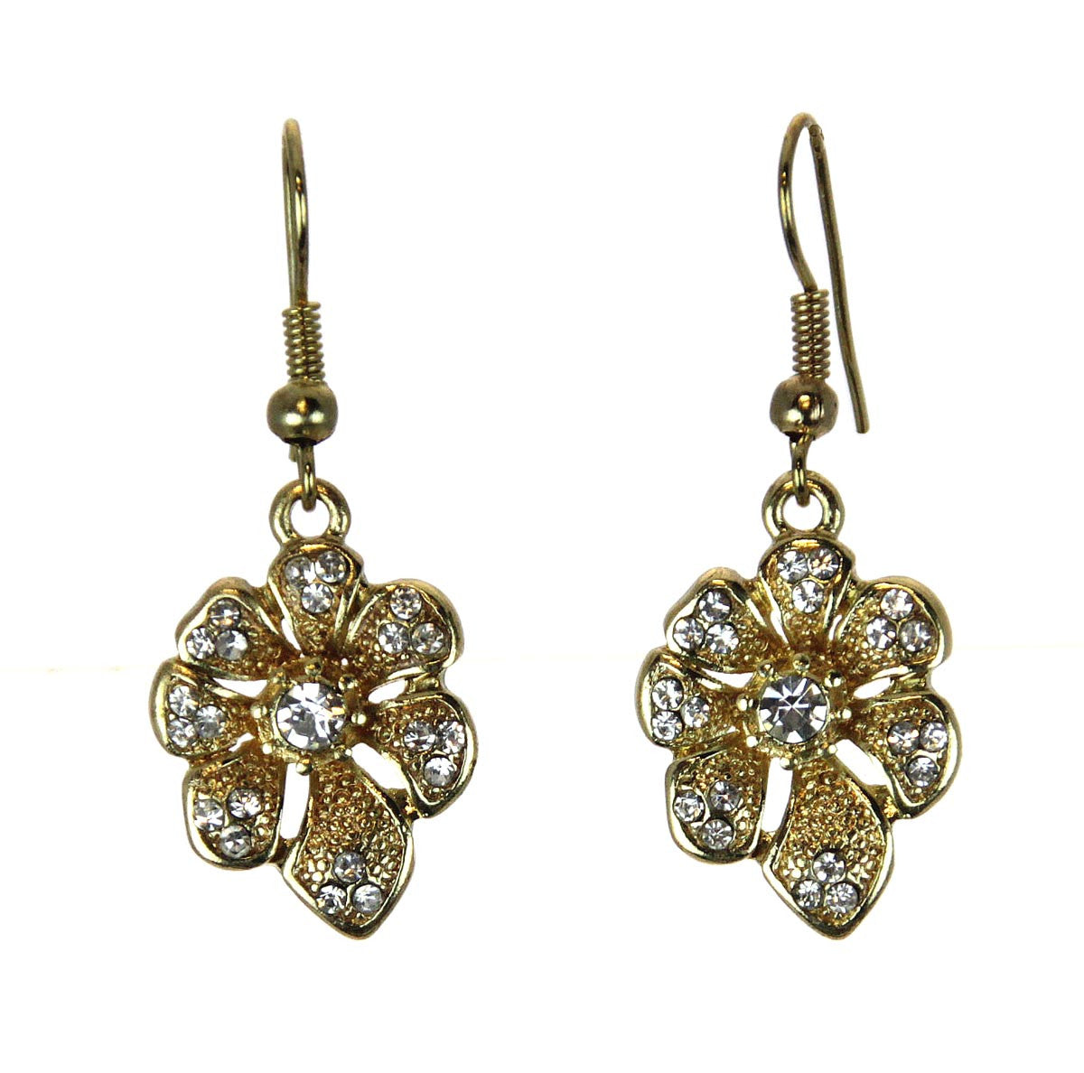 Flower Rhinestone Earrings Gold