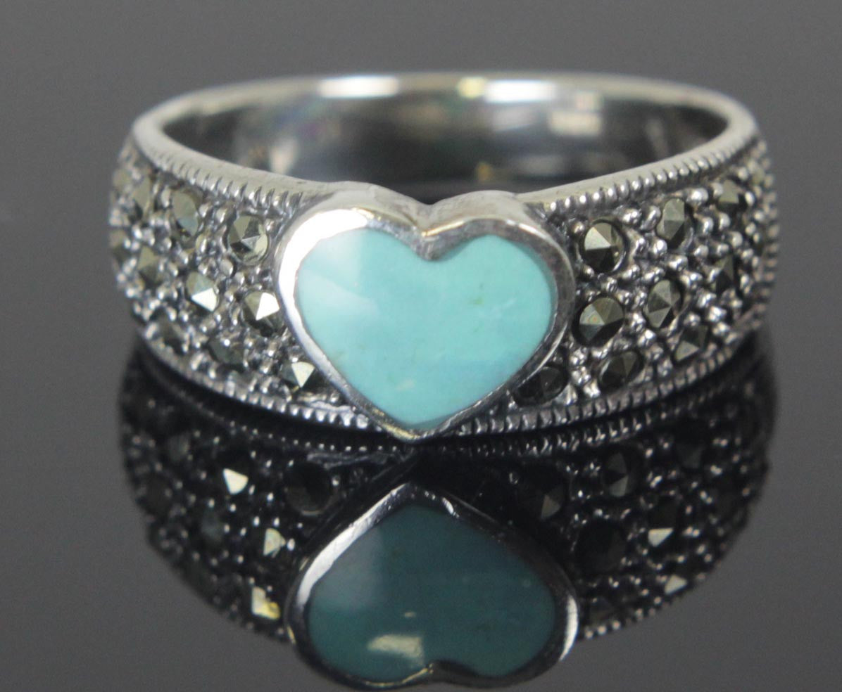 Sterling Silver Turquoise Heart Ring Size 8