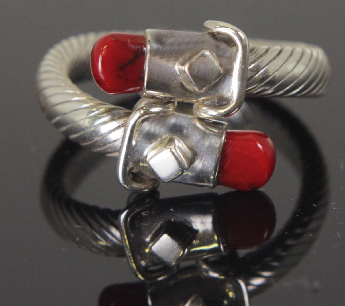 Sterling Silver Red Coral Ring Size 8