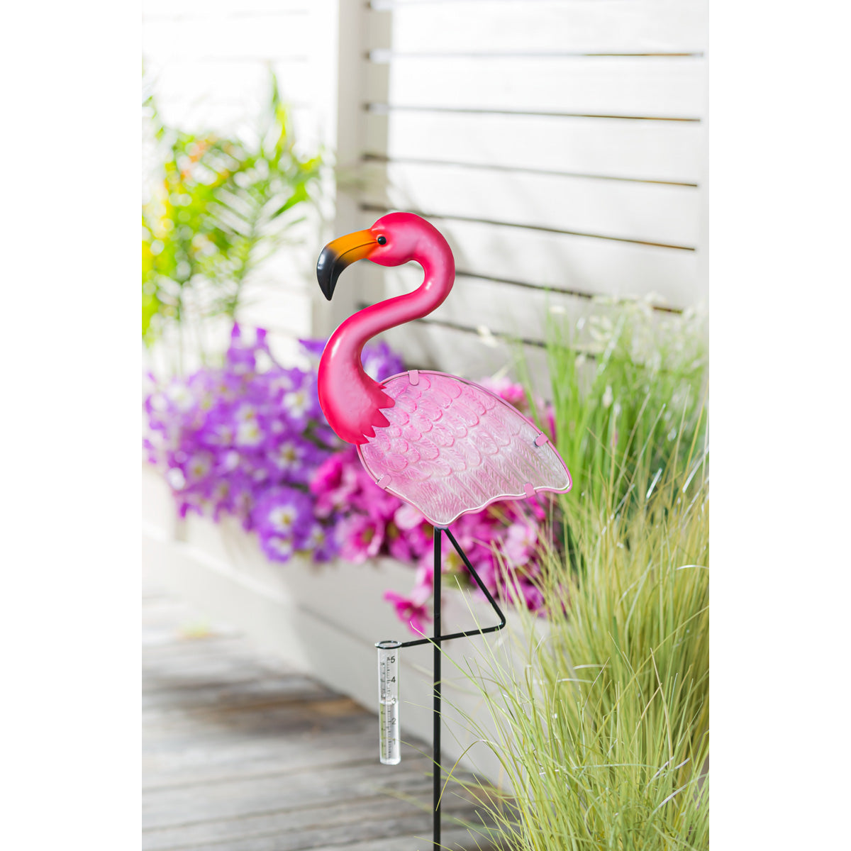 Pink Petals Garden Stake Outdoor Thermometer