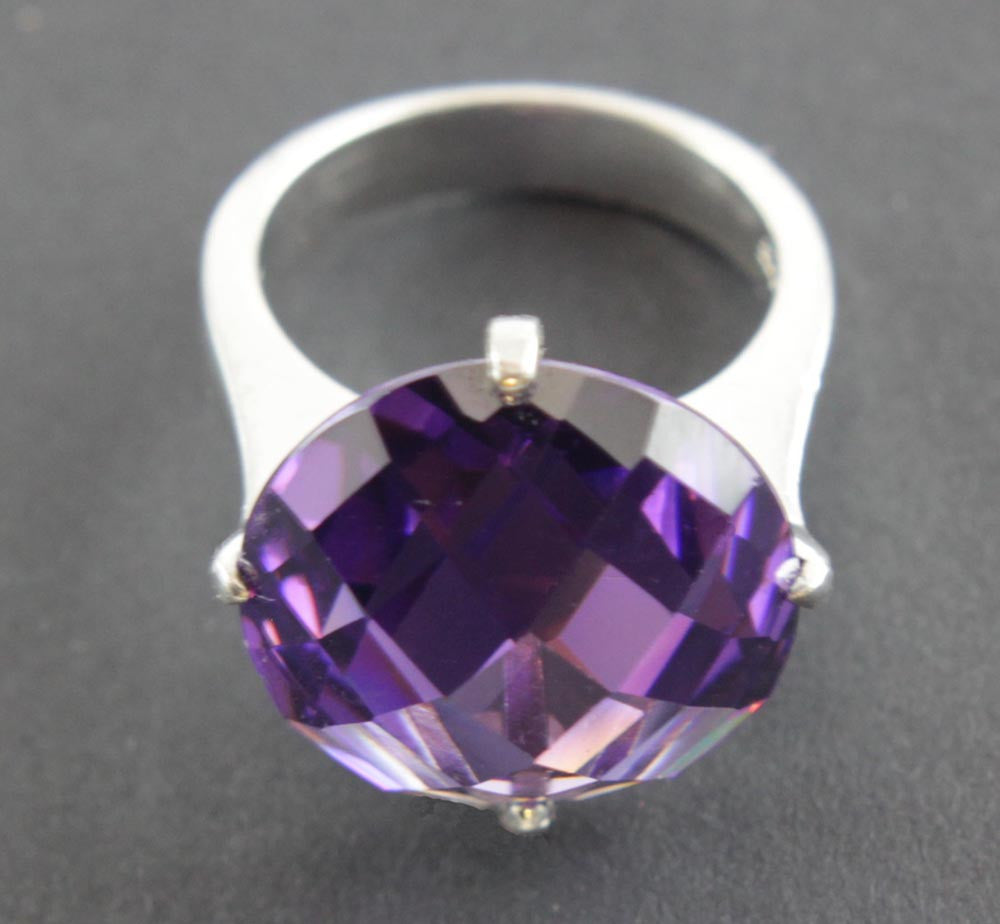 Sterling Silver Amethyst CZ Ring Size 7