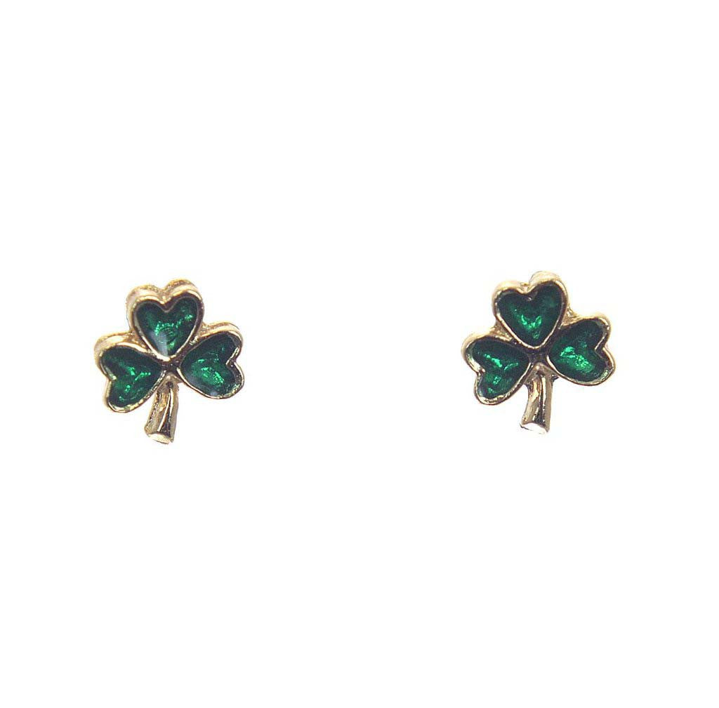 St. Patricks Day Earrings With Emerald Shamrocks and Green 4 Leaf