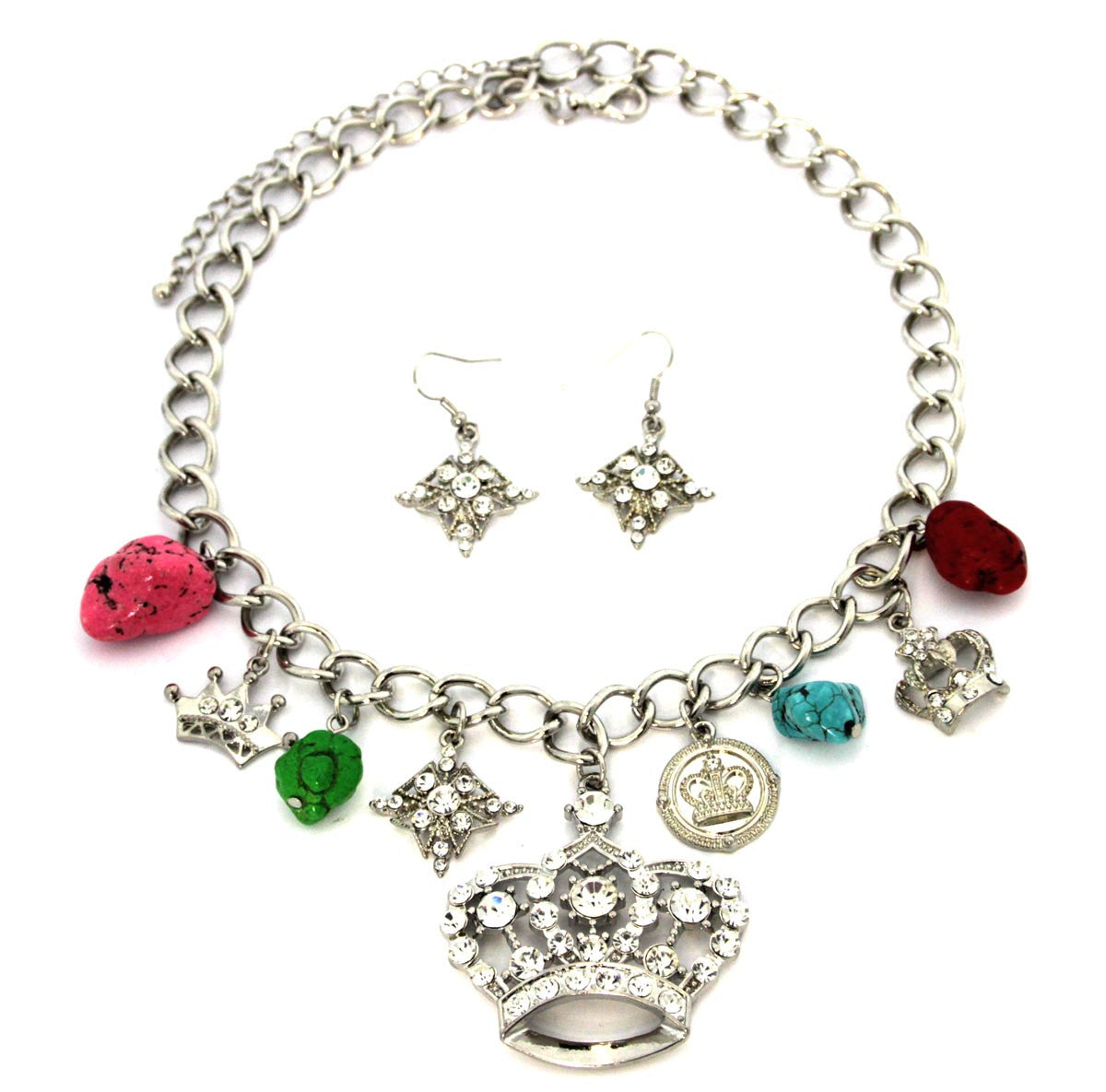 Crown Charm Necklace & Earrings