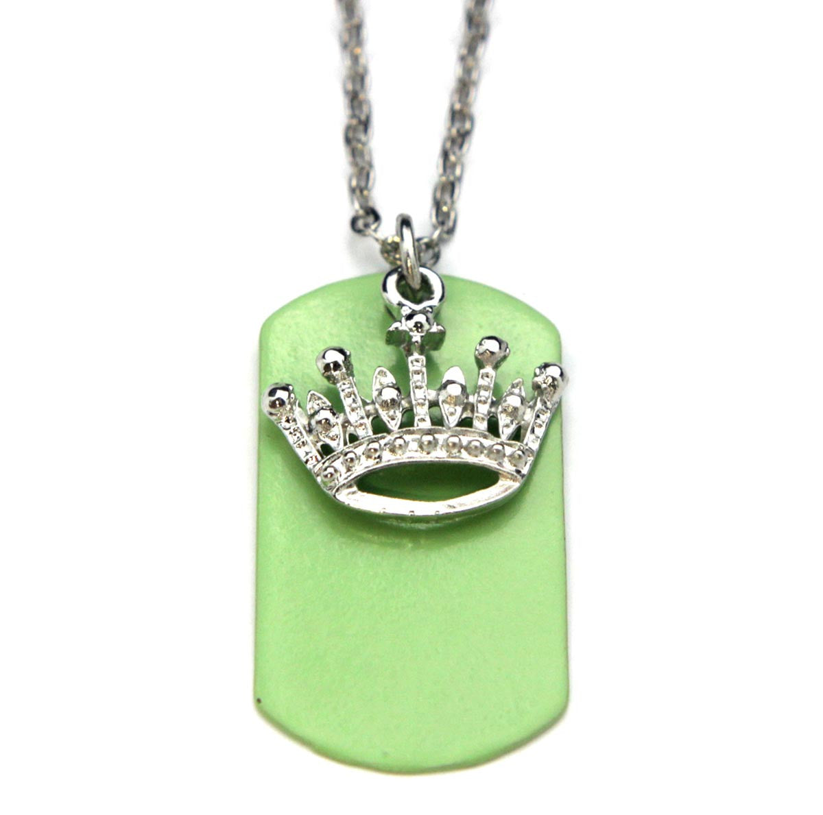 Crown Necklace Dog Tag Green