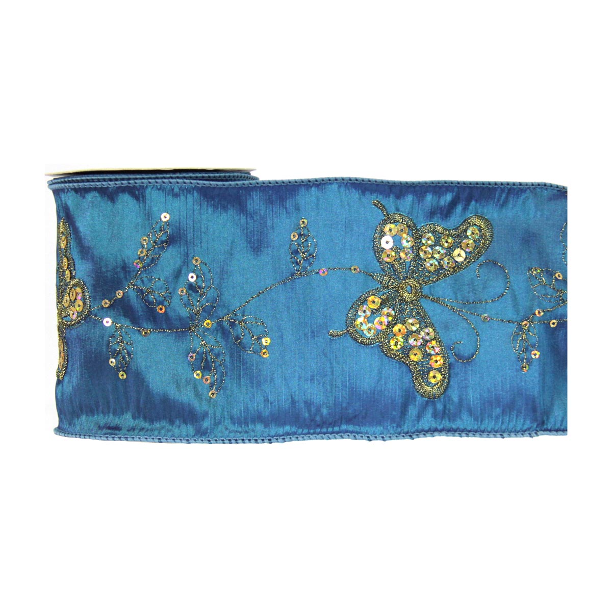 Butterfly Ribbon Dark Teal with Gold Sequin