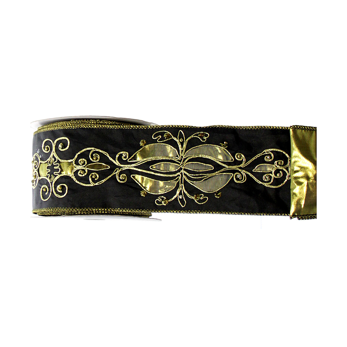 Black Silky Wired Ribbon With Embellished Gold Mask