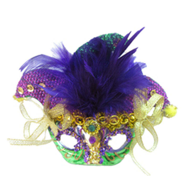 Mardi Gras Mask Ornament, fabric & glass