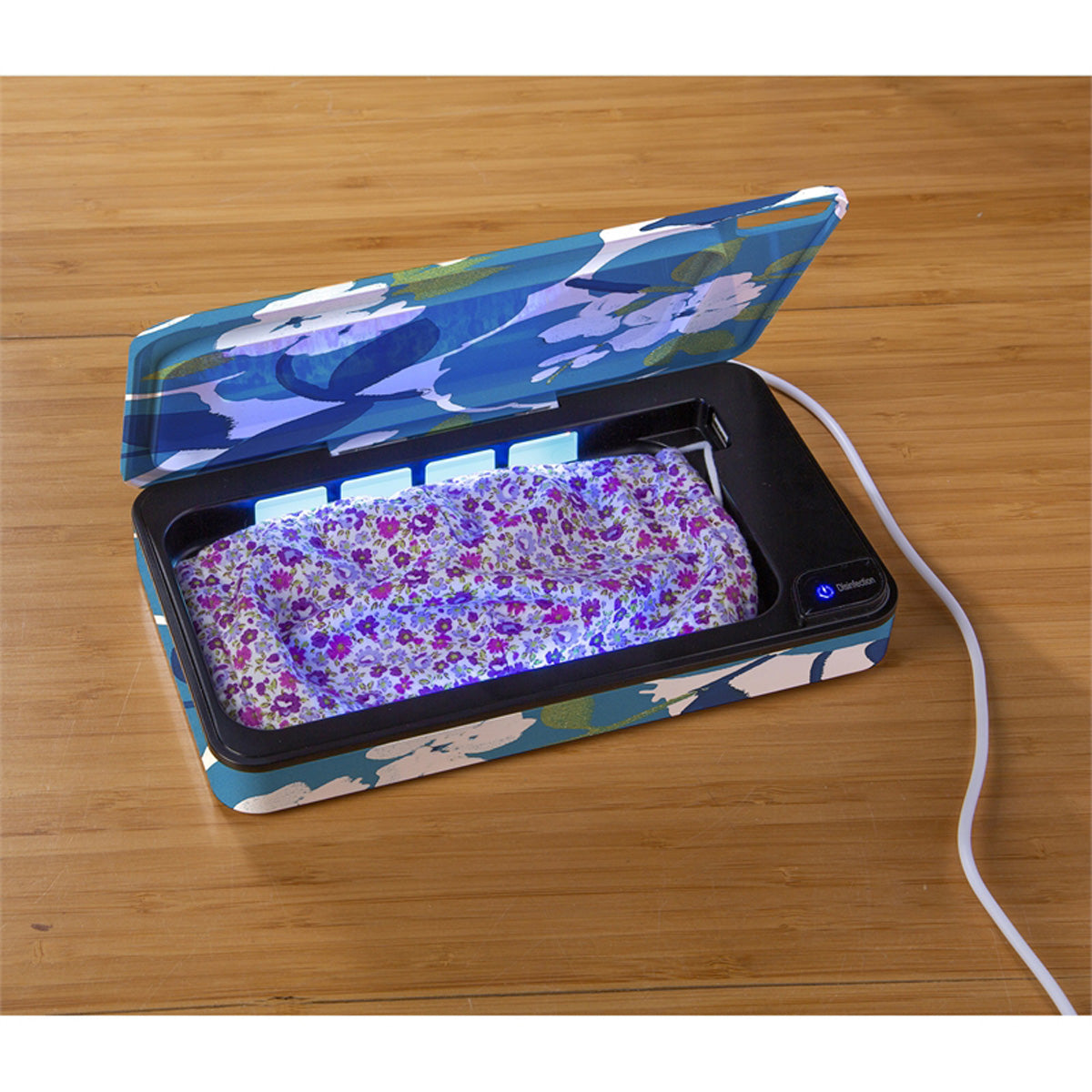 UVC Light Sanitizer and Phone Charging Case, Blue Floral