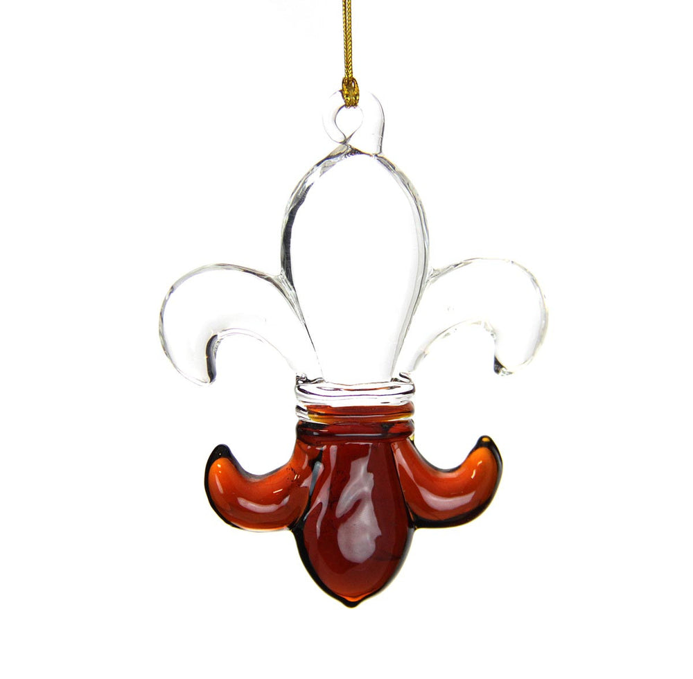 Glass Fleur De Lis Ornament Dark Amber Jubilee Gift Shop
