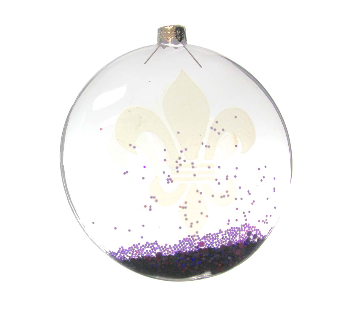 Frosted Fleur De Lis Blown Glass Ornament Purple