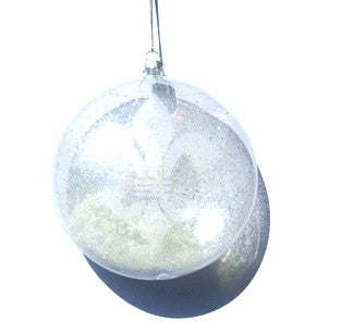 Frosted Fleur De Lis Blown Glass Ornament, Iridescent