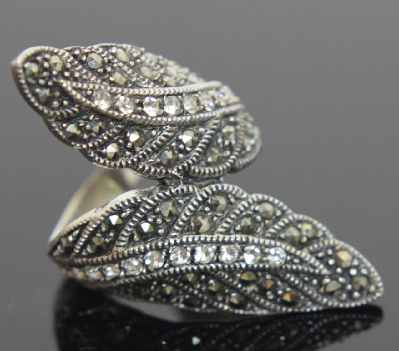 Sterling Silver Marcasite Leaves Size 7