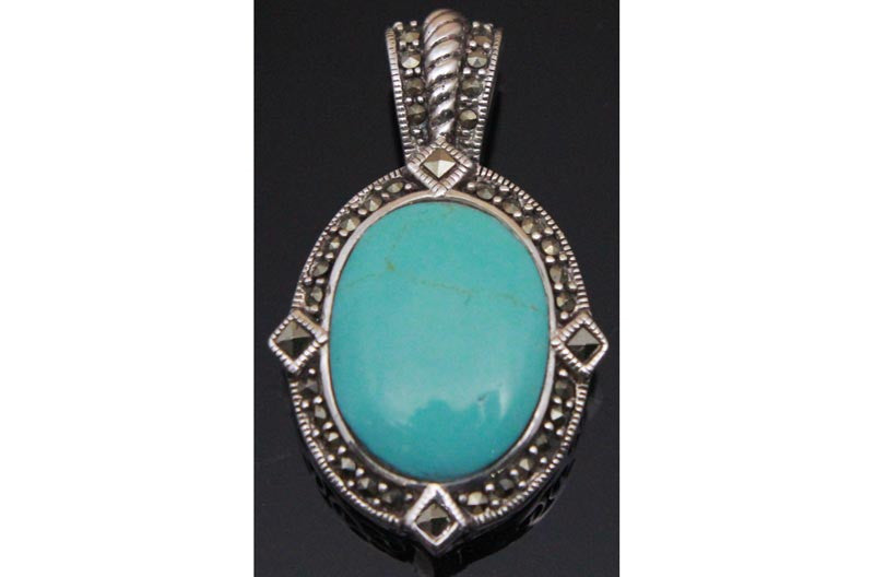Turquoise Howlite Marcasite Pendant Sterling Silver