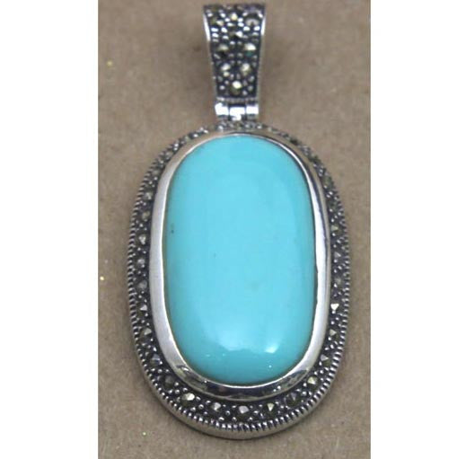 Turquoise Marcasite Pendant Sterling Silver