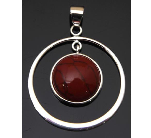 Red Turquoise Circle Sterling Silver Pendant