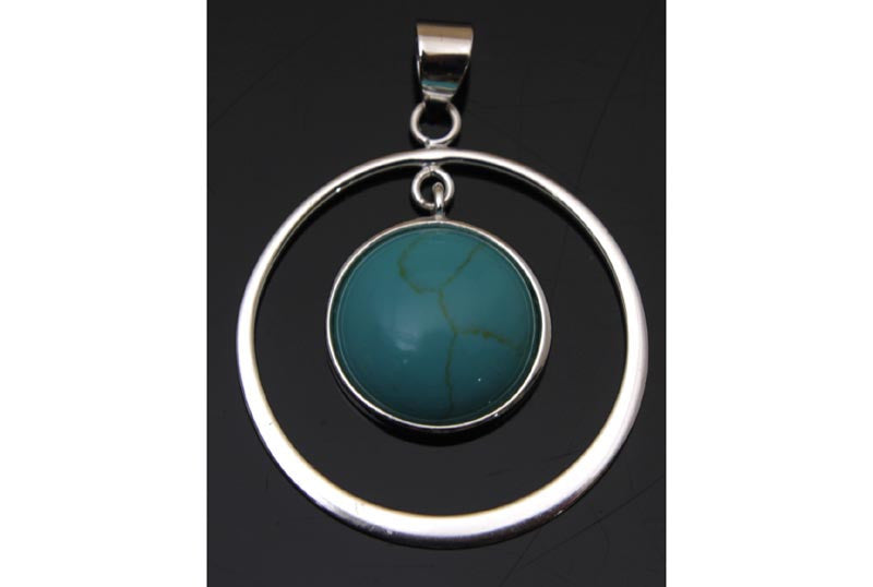 Turquoise Circle Sterling Silver Pendant