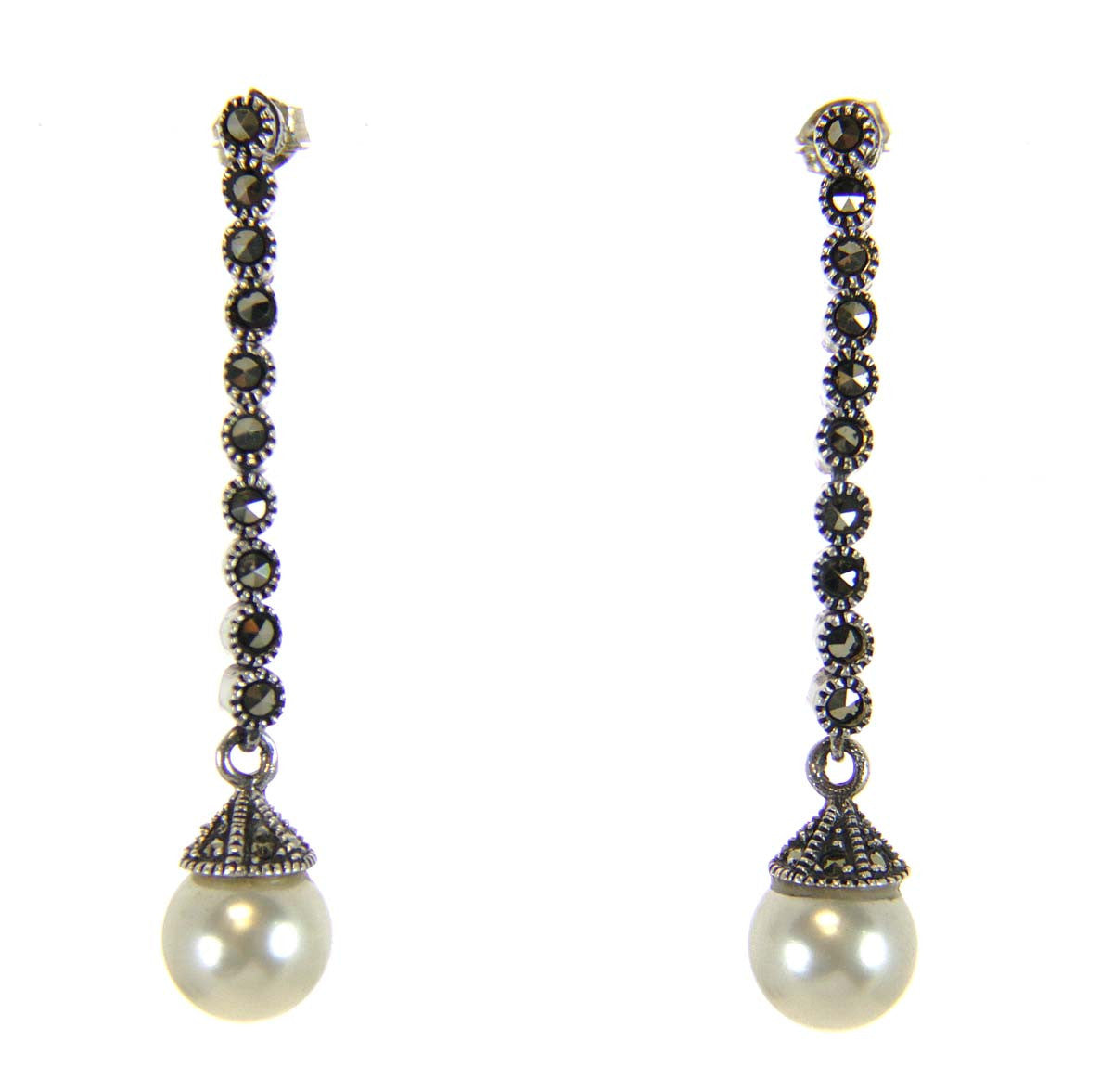 Sterling Silver Marcasite & Pearl Earrings