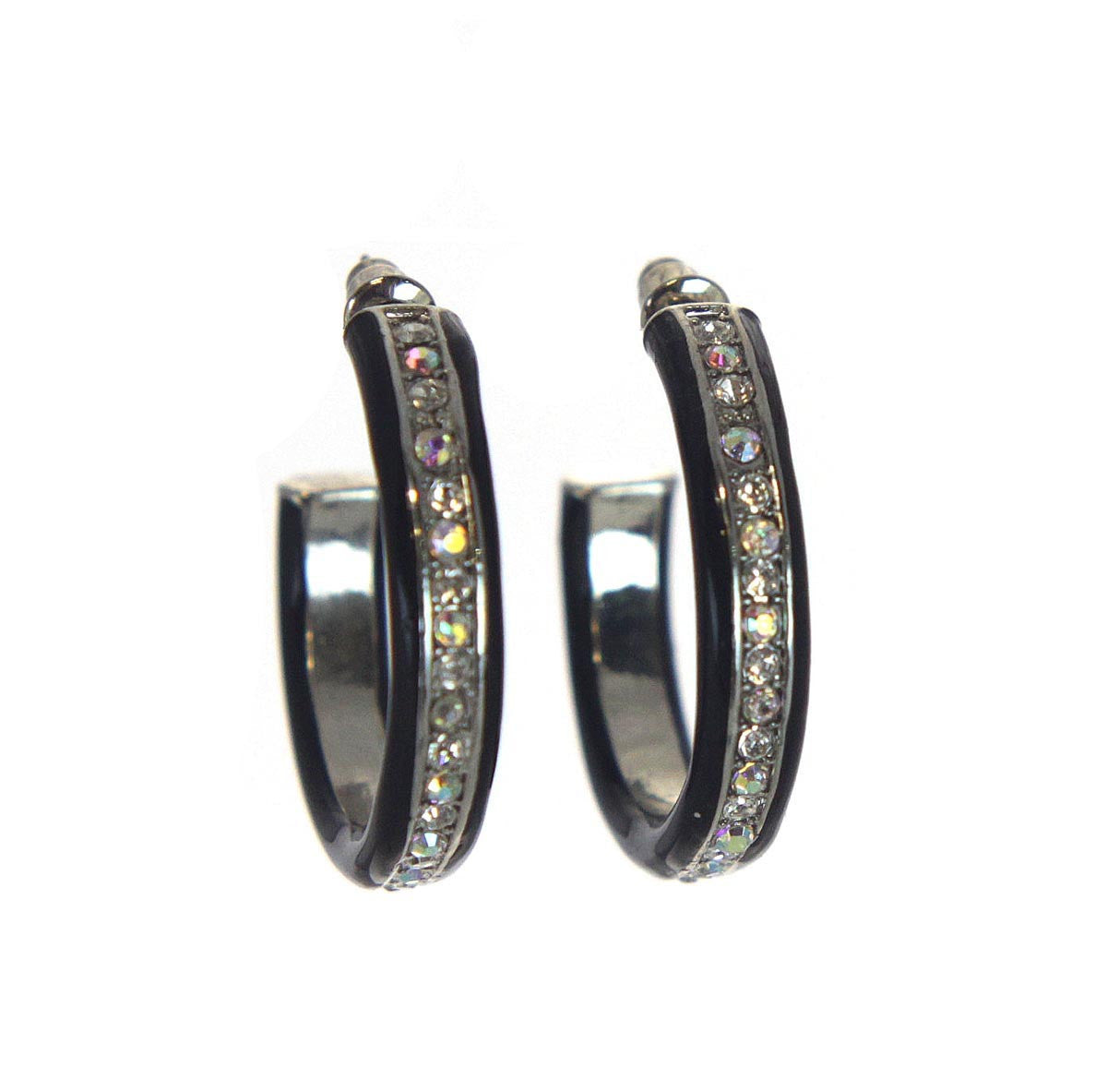 Black Hoop Earrings with Aurora Borealis Rhinestones