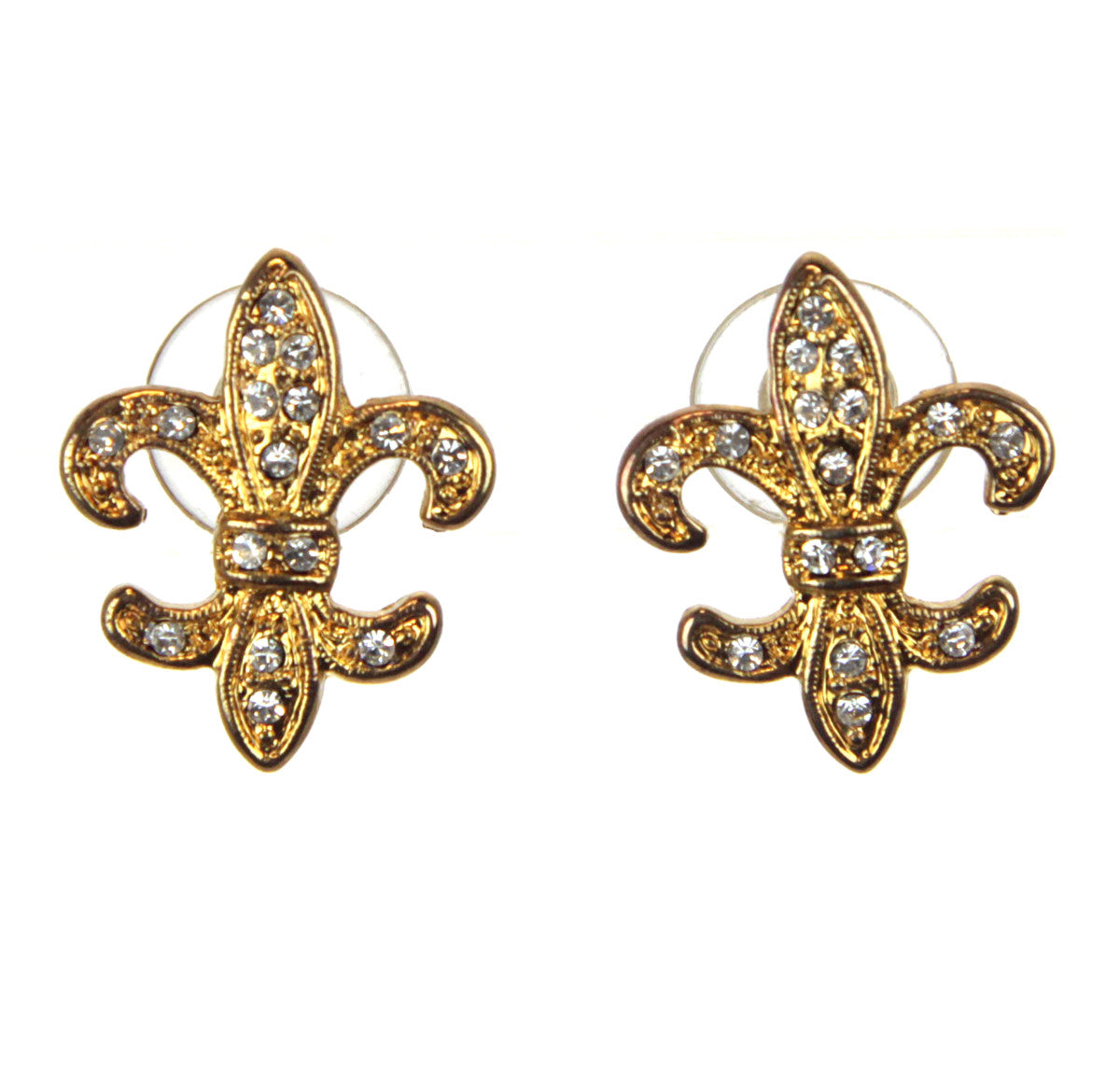 Fleur De Lis Crystal Earrings, Gold