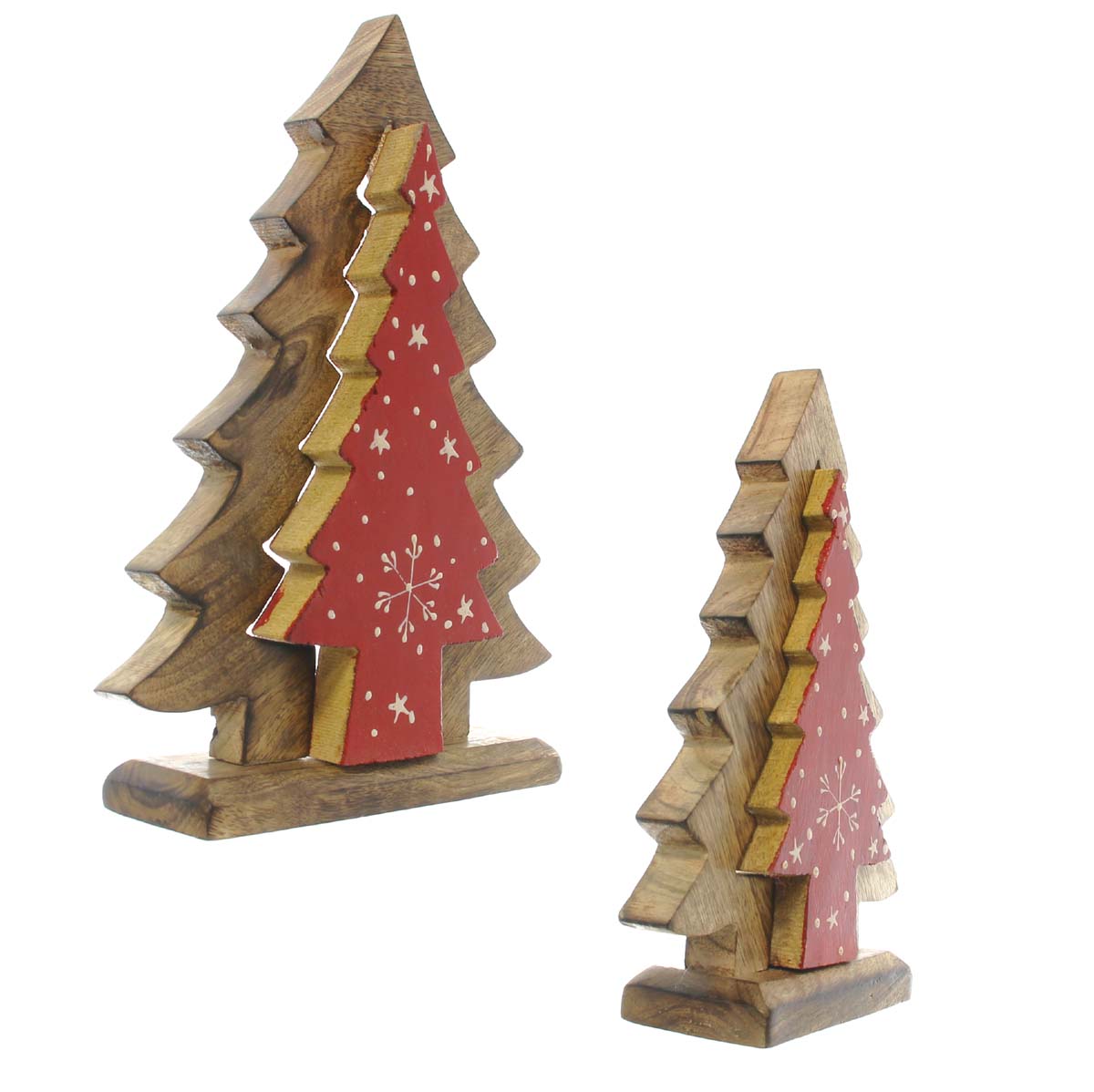 Wood Tree Table Decor with Snowflake Design, (Set of 2)