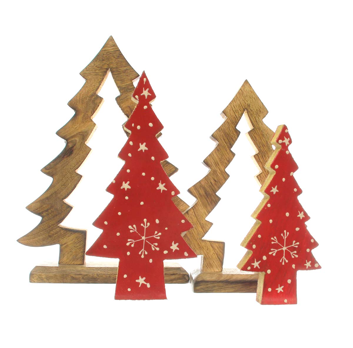 Wood Tree Table Decor with Snowflake Design, (Set of 2)