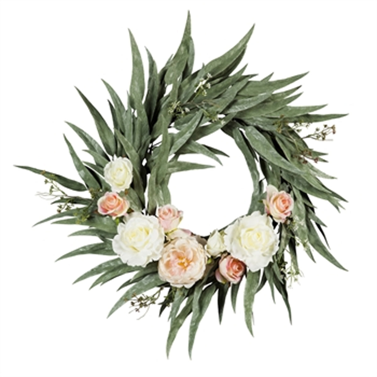 Pink and White Roses and Peony Wreath, 25"