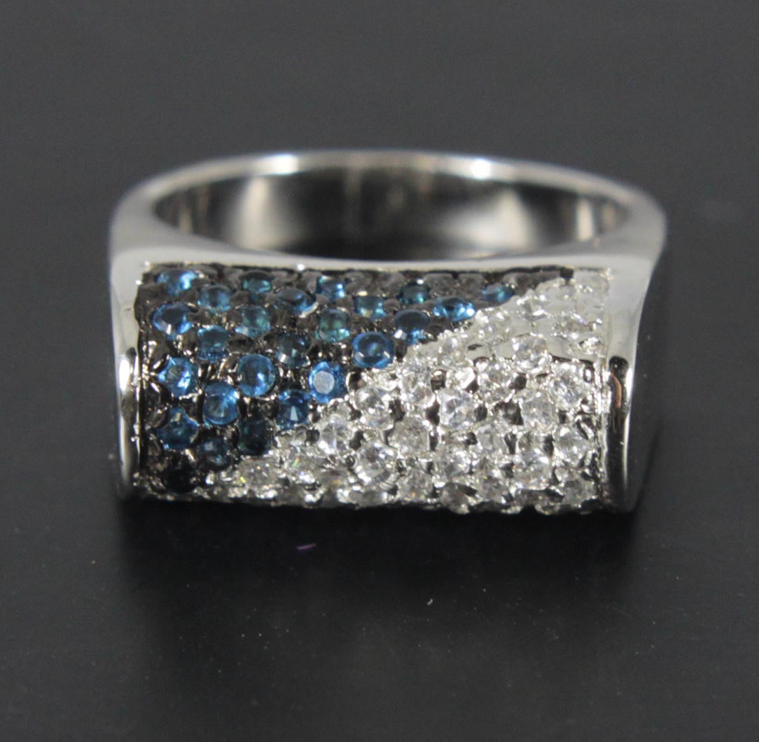 Sterling Silver Sapphire & Diamond Zirconia Size 7