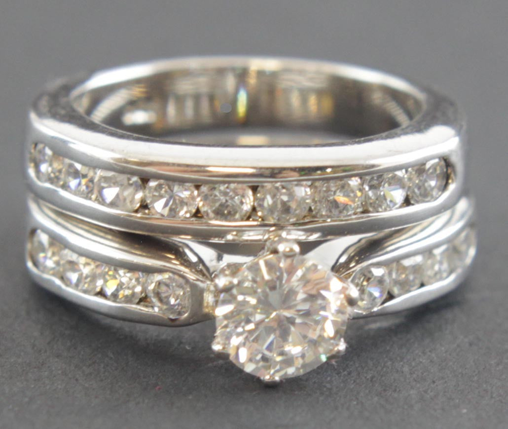 Sterling Silver Diamond Zirconia Ring Set Size 6
