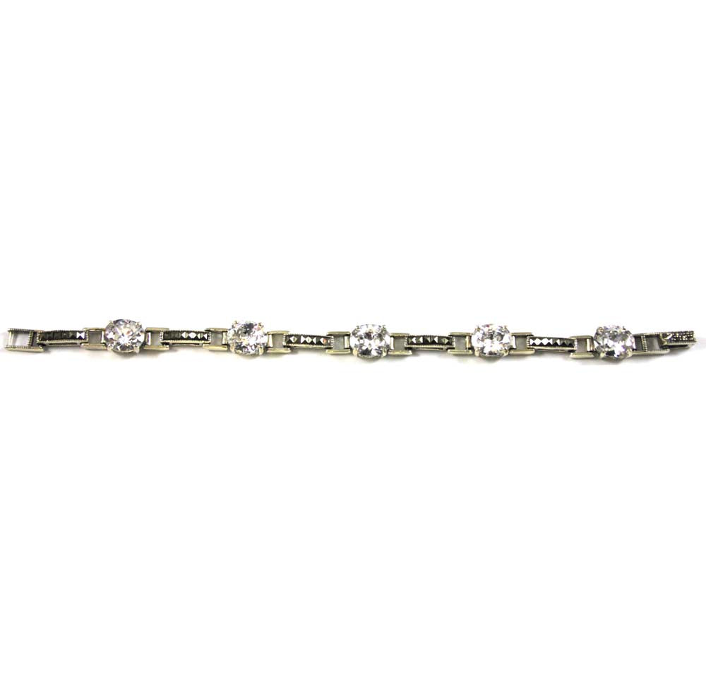 Sterling Silver Bracelet Diamond CZ's Marcasite CZ's 7