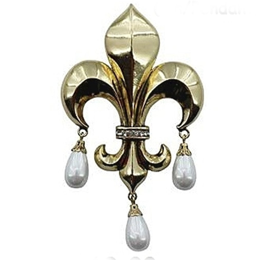 Gold Fleur De Lis with pearls pin