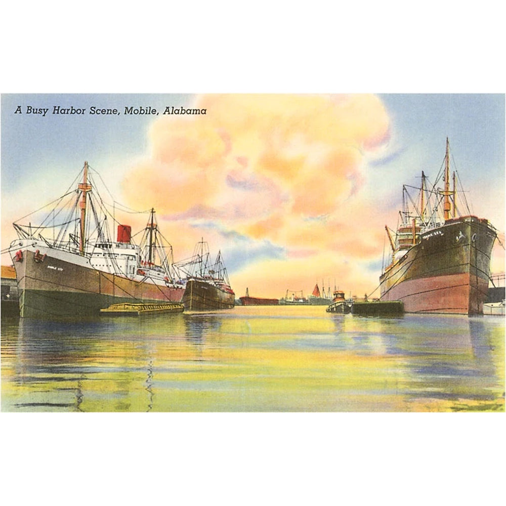 "A Busy Harbor Scene", Mobile, AL Blank Note Card
