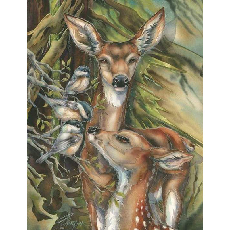 Birthday Card: (image of deer & birds)